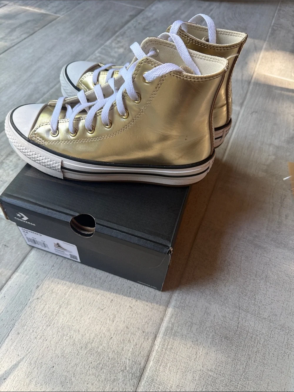 Converse Kids Metallic Gold High-Top Sneakers with White Accents